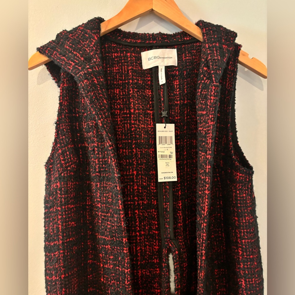 BCBGeneration Split Back Long Red & Black Hoodie … - image 6
